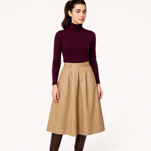 Vintage 1980s Barry Bricken Tan Khaki A-Line Midi Circle Skirt XS fits 26” waist